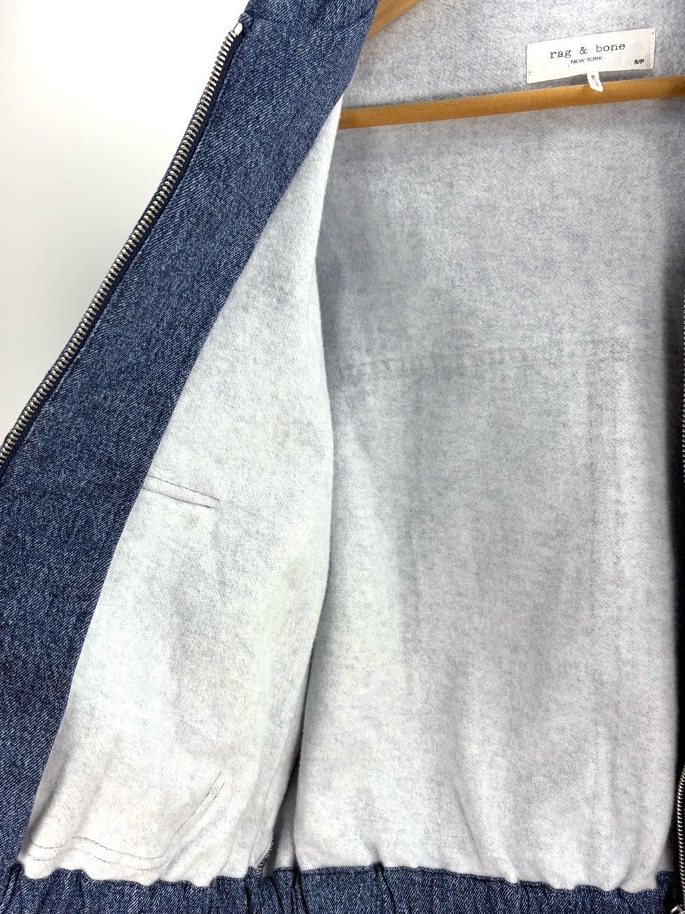 Rag & Bone Miramar Denim Print Terry Zip Hoodie Blue Size Small Trompe L’Oeil - Picture 7 of 11